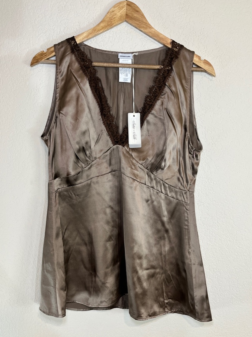 NWT Intimissimi Y2K Brown 100% Silk V-Neck Lace Whimsigoth Coquette Top SZ L